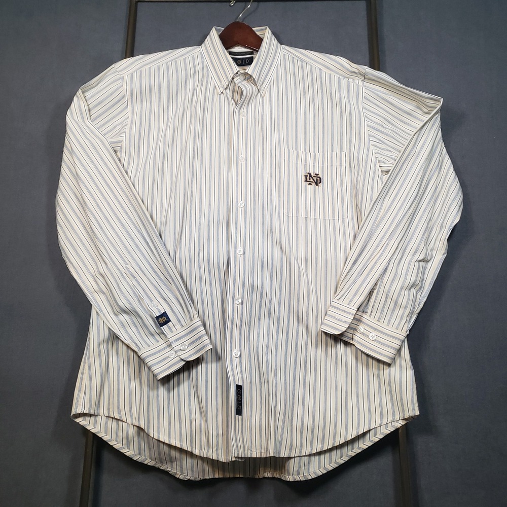 Gold Button Down Shirt‎ Mens XL Yellow Striped Notre Dame Fighting Irish Logo